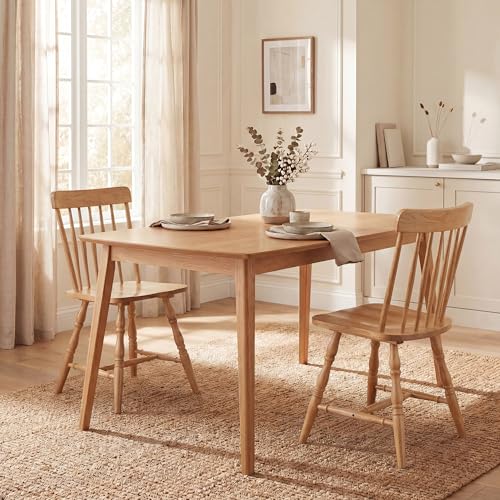 Image of COSTWAY Windsor Chairs Set of 2, Armless Solid Wood Dining Chairs with Spindle Backs, Farmhouse Kitchen Side Chair for Dining Room, Kitchen, Small Space (Natural)