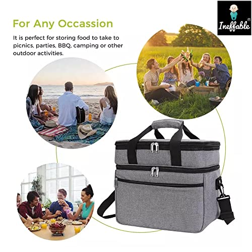 Image of Ineffable Thermal Insulated Cooler Bag, Adjustable Shoulder Strap, Extra Zipper Pockets, Leakproof, Picnic Outdoor Use, Reusable & Easy Wash (Grey)