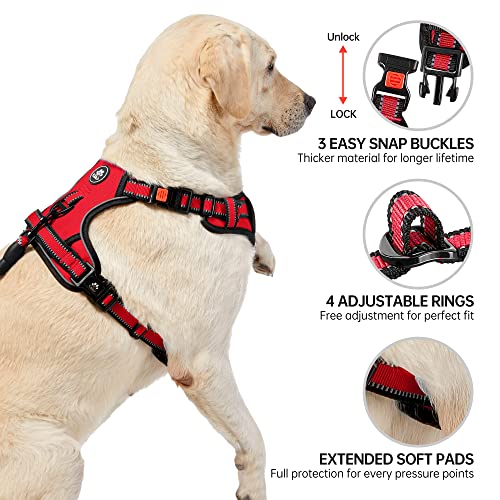 NESTROAD Hundegeschirr Mittelgroße Hunde Rot, Größe M Anti Zieh Geschirr für Hunde Mittel, Halsumfang 33~43CM Brustumfang 43~64CM, Hundesicherheitsgurt Sicherheitsgeschirr Hund Gepolstert