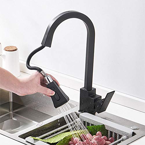 Robinet de cuisine noir rotation 360° à double jet pour évier moderne