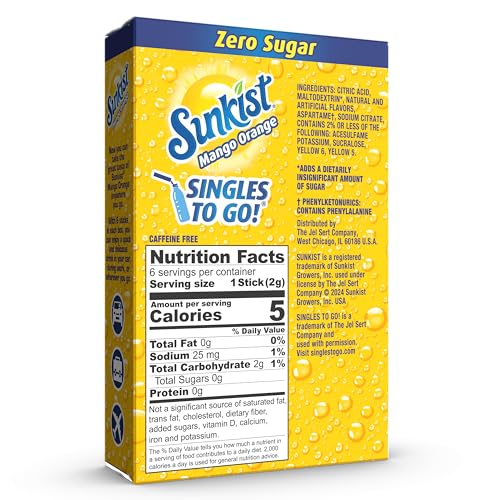 Image of Singles To Go! Sunkist Soda Drink Mix, Mango Orange, 72 Packets
