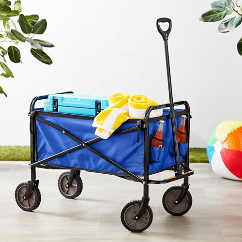 Image of Amazon Basics Collapsible Heavy Duty Utility Wagon for Outdoor Sports, Camping, Garden, and Shopping, Versatile, Easy to Store, 265 Pounds Capacity, 27.6 x 40.9 x 20 inches, Blue