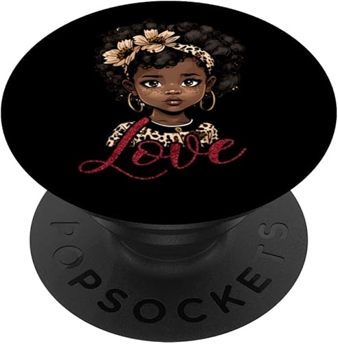 Miniatura 1 de Love African Queen Retro Leopard Afro Natural Hair Flowers PopSockets Swappable PopGrip