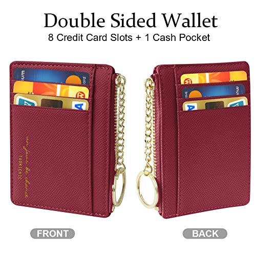 Credit Card Holder Wallet, Minimalist Leather Slim Change Wallet Zipper Coin Purse, Mini Credit Card Protector, Keychain Front Pocket Wallets for Women Men4