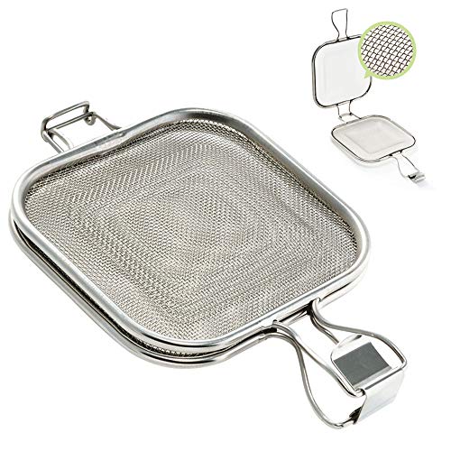TAMUME Edelstahl-Sandwich-Grillkorb mit Klemme, Geeignetes Grill-Backteil für Backofen und Toaster mit Klappdrahtgeflecht