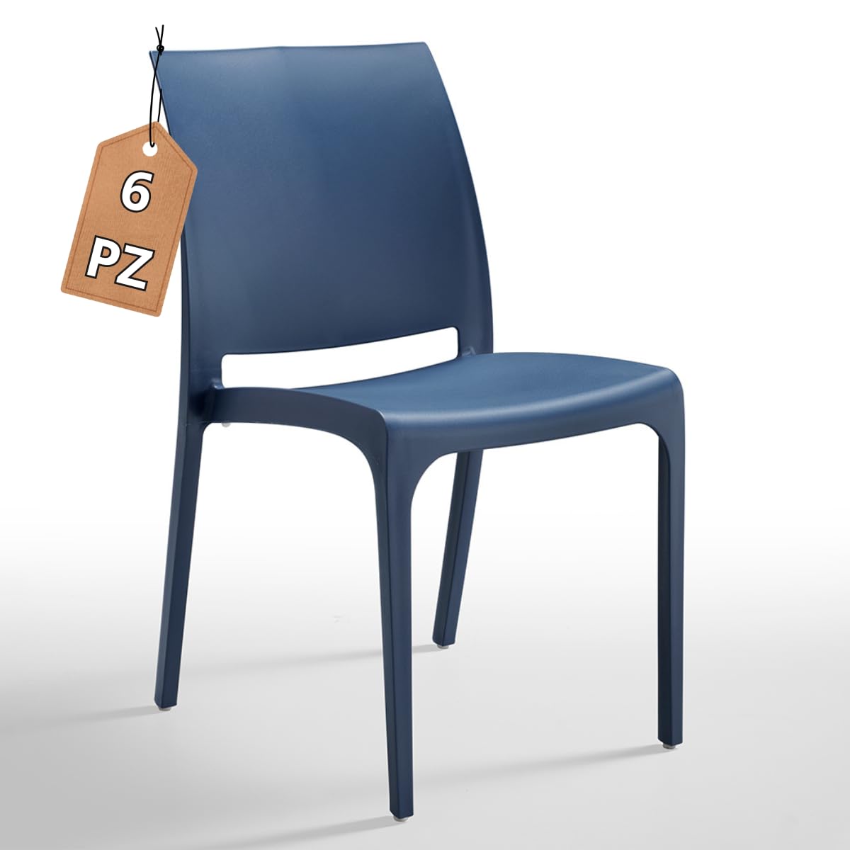 Tomaino - Silla de plástico de cocina - Juego de 6 sillas de plástico apilables con reposabrazos para exterior e interior - Sillas para jardín, salón, balcón o bar - Azul