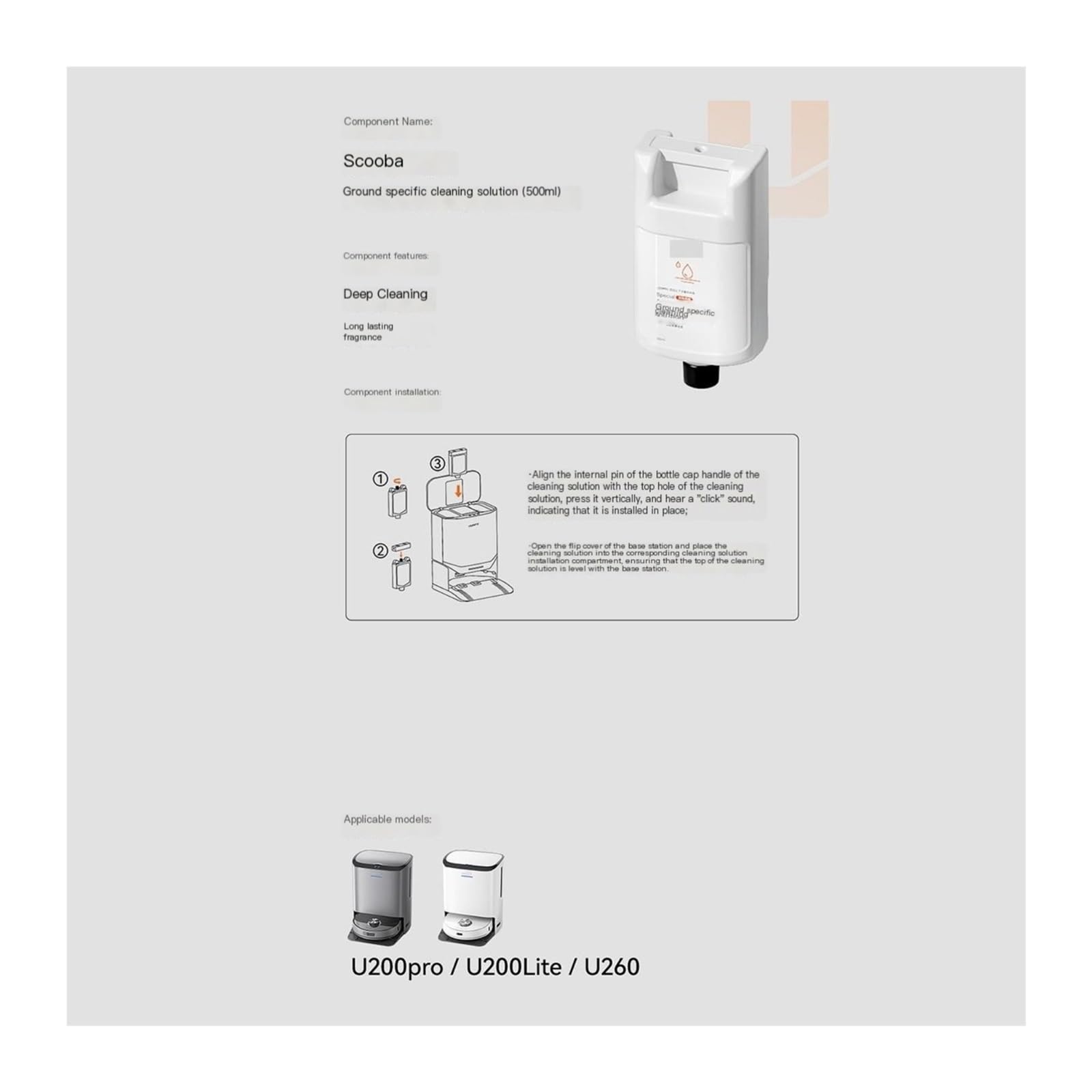 500 ml (16,91 onzas líquidas), líquido limpiador de pisos for barredoras. Compatible for Uwant U200 Pro/Lite 。 Limpiador de suelos Aspiradora Accesorios(2pcs)
