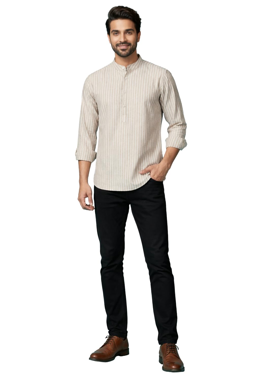 amazon brand - tavasya Men Striped Short Regular Fit Kurtas | Ethnic Wear | Festive | Cotton Blend-picture-33