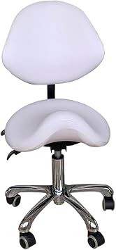 Heavy Saddle Stool Chair with Wheels and Backrest Swivel Height for Salon Spa Beauty Massage Dental Clinic Home Office UseWhite