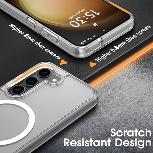 Image of Oterkin Magnetic for Samsung Galaxy S23 Fe Case Matte, S23 Fe Phone Case Compatible with MagSafe Frosted Translucent Shockproof Anti-Scratch Slim Fit Case Military Grade Protection (Clear Matte)