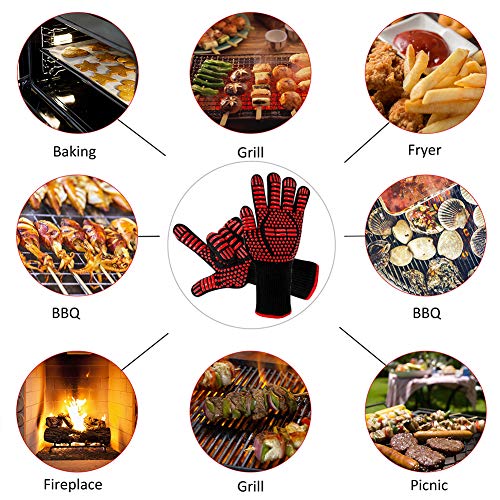 Wesoke Professional Heat Resistant Gloves, Extreme Kevlar Fire Proof Mittens with Forearm Protection, Nomex Gloves 1472°F Degree Heat Resistance for Grilling/Welding/Kitchen Cooking/Oven/BBQ, 1 Pair