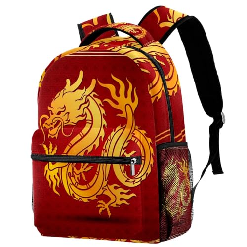 Sac à dos d'école à motif de dragon chinois multicolore avec bretelles ajustables