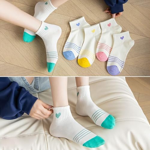 Image of Women Cute Ankle Socks Cotton Mini Crew Athletic Casual Heart Sock for Girls Sneakers