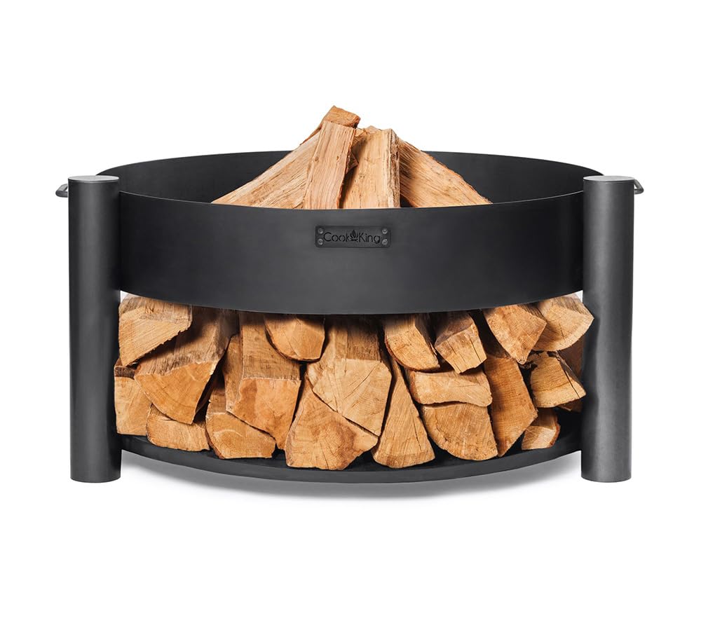CookKing Stahl Feuerschale Montana Ø 60x45 cm Schwarz mit Holzlager