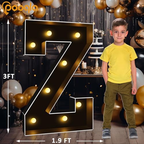 Image of Pooqla 3FT Marquee Light Up Letters, Black Large Letter Z Party Decorations | LED Marquee Letters 3 Feet Tall, Black Giant Mosaic Letters Gift for Boys Men Birthday Anniversary Wedding Decoration