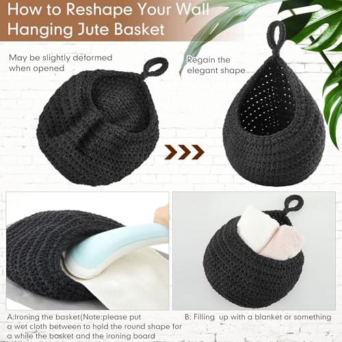 Image of Honeydak 3 Hanging Baskets, Black, Teardrop, Cotton Rope