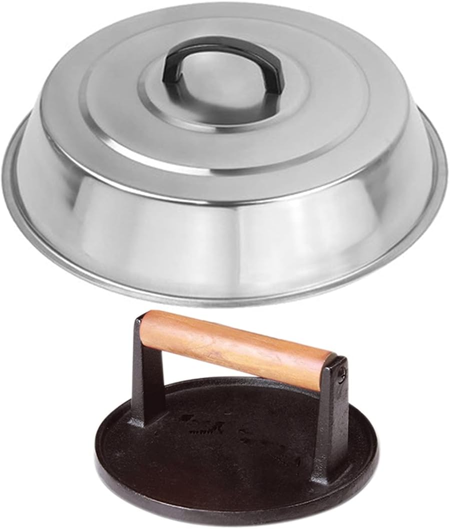 BBQ Accessories 12 Inch Round Stainless Steel Basting Cover - Cheese Melting Dome Round Cast Iron Grill Press Kit for Hamburger Bacon Steak, Best for Blackstone Camp Chef Flat Top Griddle Grill BBQ Accessories 12 Inch Round Stainless Steel Basting Cover - Cheese Melting Dome Round Cast Iron Grill Press Kit for Hamburger Bacon Steak, Best for Blackstone Camp Chef Flat Top Griddle Grill