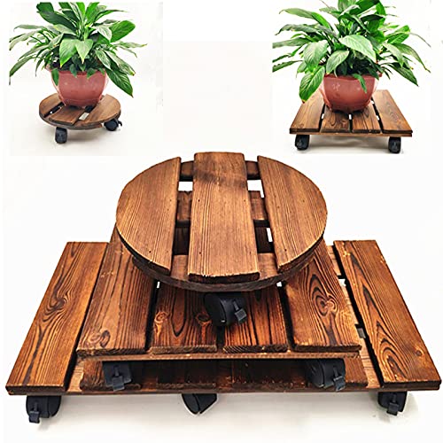 Support de jardinière rond bois plateau roulant robuste grand pot de fleur