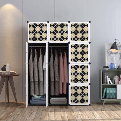 Image of Sunderlook Plastic Wardrobe for Kids Clothes - Collapsible Wardrobe, DIY Foldable Baby Almirah for Clothes, Heavy Duty Freestanding Storage Baby Cupboard for Kids (Black-G3, 12 Door)