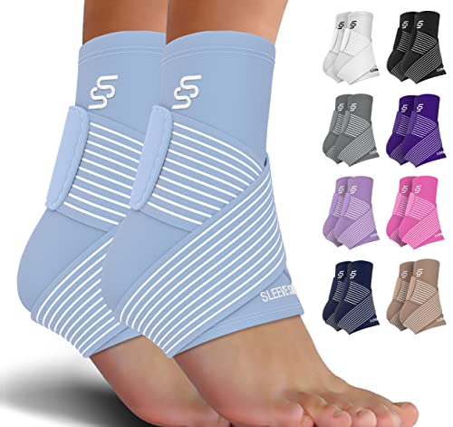 Sleeve Stars Ankle Braces For Plantar Fasciitis Relief, Ankle Wrap & Ankle Support For Women & Men W/ Ankle Strap For Sprained Ankle & Heel Protectors Sleeve, Heel Brace For Heel Pain (Pair/Light Blue) #TOP24
