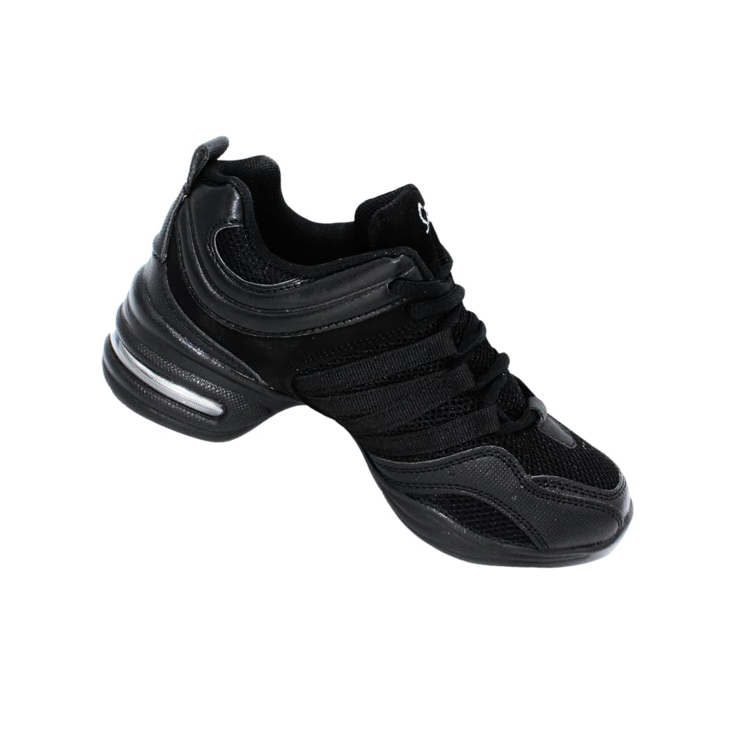 Dance Sneakers for Flexibility and Comfort, Breathable Leather and Mesh, Cushioned Footbed and Split Sole Black - Red - White