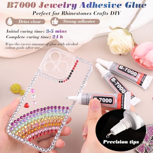 Image of 5000 PCS Flatback Rhinestones for Crafting and 3PCS B7000 Glue (Pack 2), 2 Boxes of Rainbow Resin Rhinestones Gems Charms for Bedazzling DIY Crafts Fabric Clothing Tumblers Shoes Nail Art