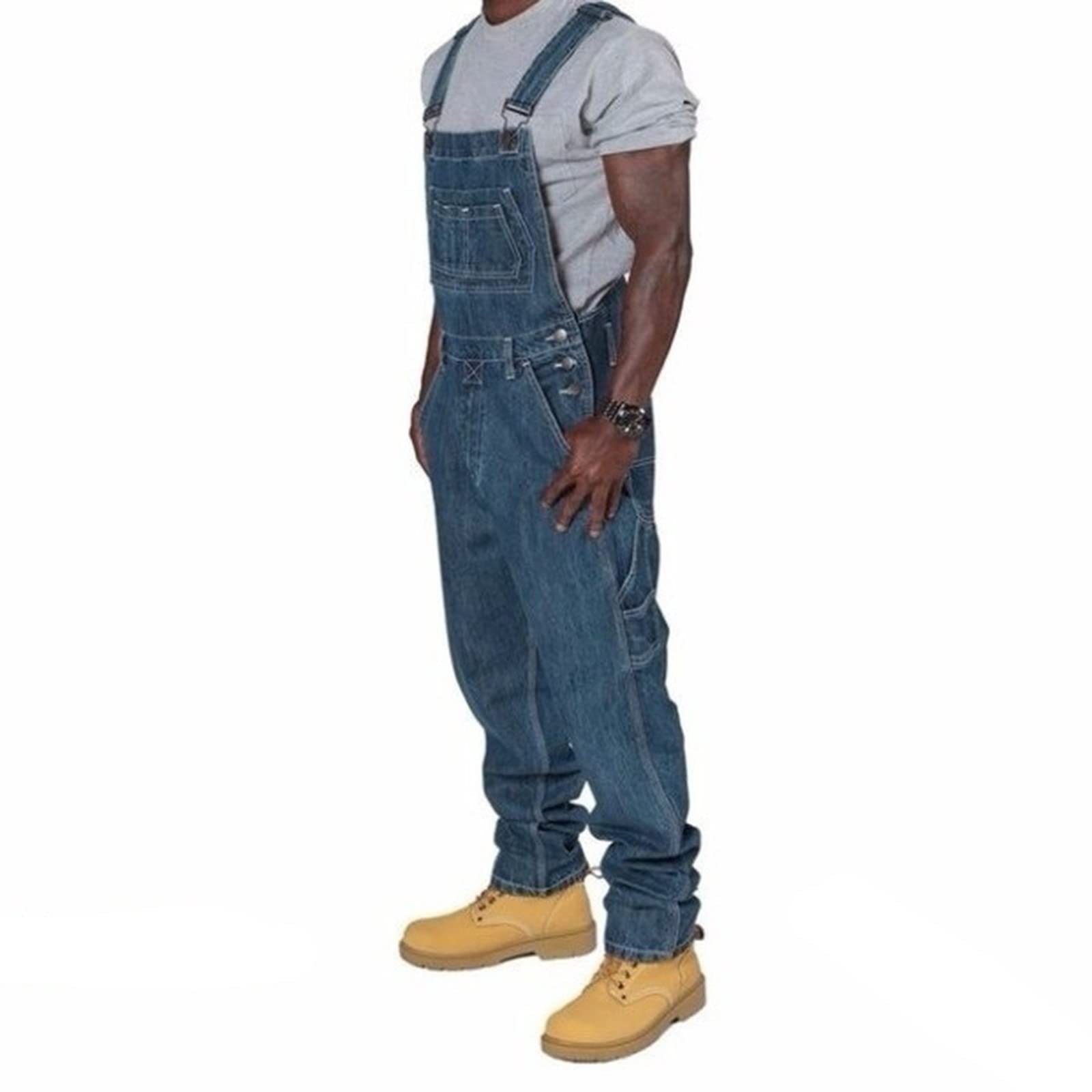 Salopette da Uomo in Denim Jeans Salopette da Uomo Larghe Regolabili Casual Tute Larghe con Pagliaccetti