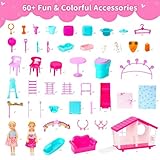 Doll House Gift Set for Dolls and Barbie with 60+ Pieces & 2 x 5.5inch Dolls (House + Pet House + Outdoor Playground) - Image 9