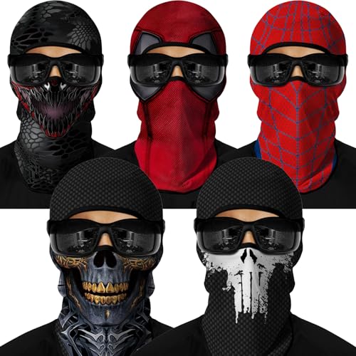 Image of Red Plume 5PCS Ghosts Skull Print Balaclava Full Face Ski Mask UV Protection for Motorcycle Riding Outdoor Sports Men & Women