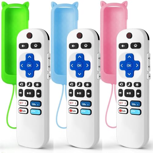 Paquete de 3 controles remotos de repuesto solo para Roku TV con funda protectora de silicona suave (brilla en la oscuridad), control remoto universal para TCL/Onn/Hisense/Element/Sharp/Philips Roku