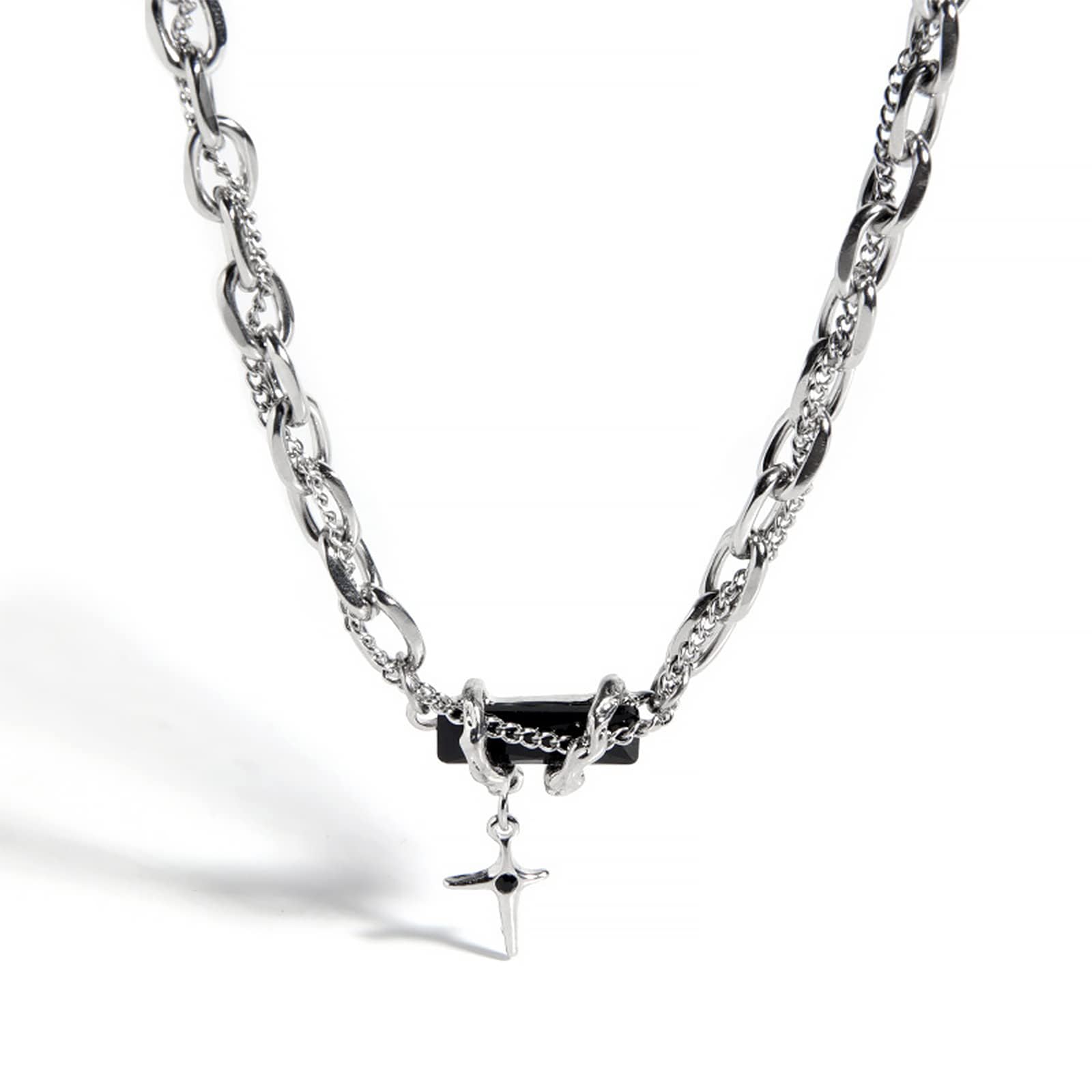 Chain for Man, Stylish Necklace for Men with Celestial Inspired Black Diamond Pendant, Elegant Silver Chain, Accessories for Men