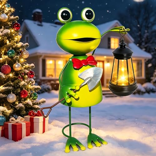 Image of VOOKRY Solar Frog Garden Statue with Lantern,Metal Frog Solar Light Outdoor | Waterproof Garden Decor Stake for Yard Patio Lawn, Garden Gifts for Mom Women Grandma, Mothers Day