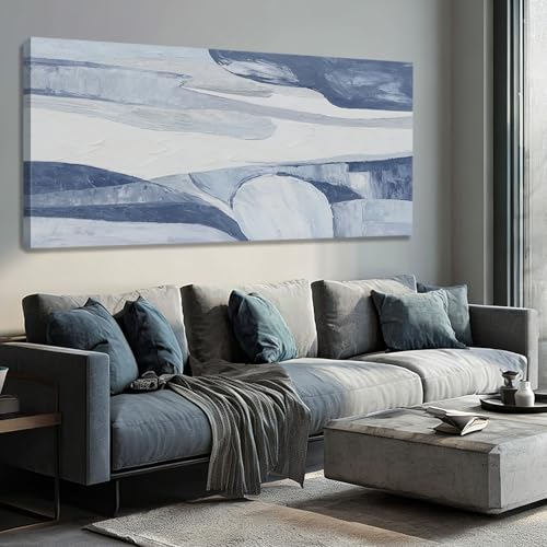 Abstract Blue White Landscape Canvas Wall Art Living Room 29x58 Inch