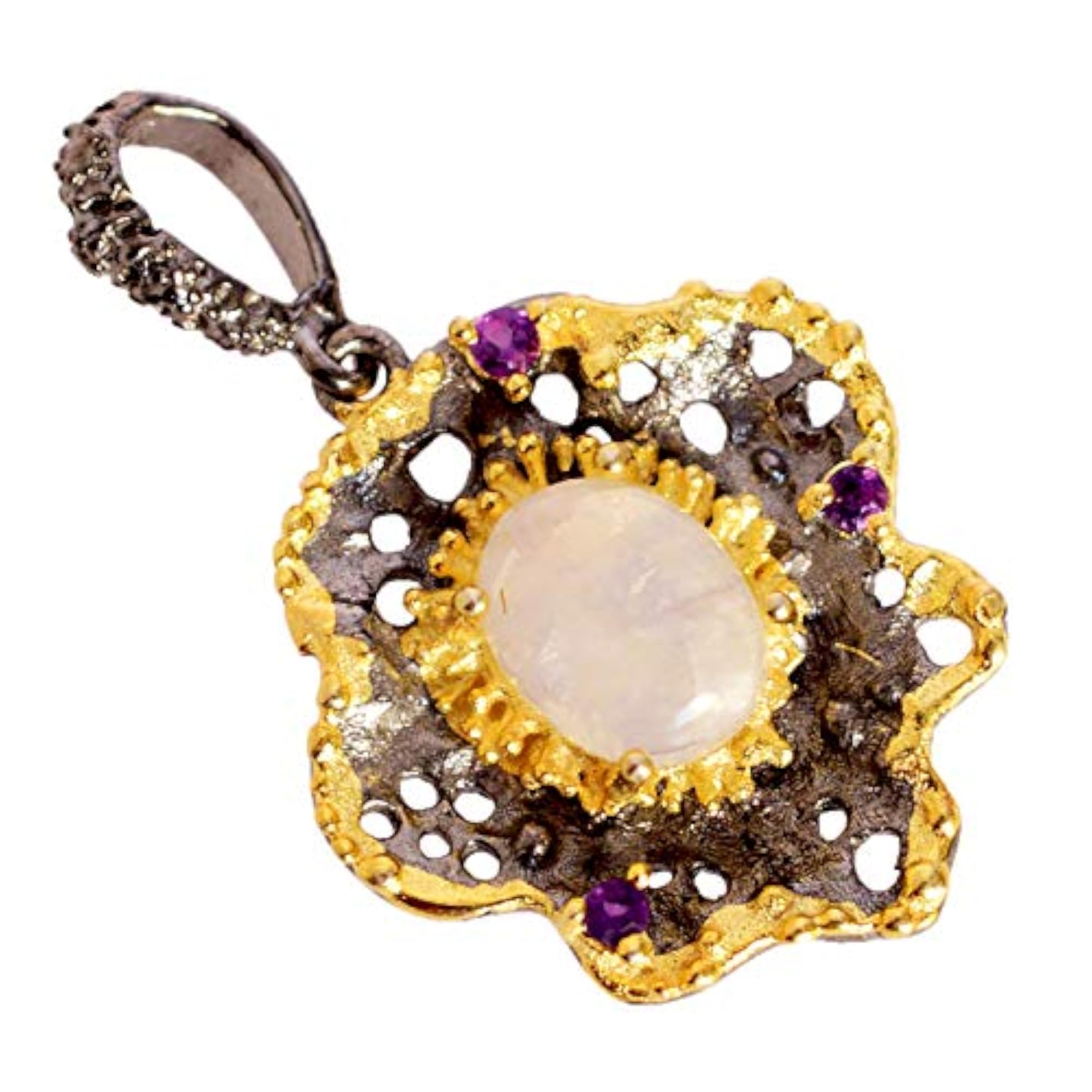 Genuine Rainbow Moonstone 925 Sterling Silver Contemporary Wedding Pendant