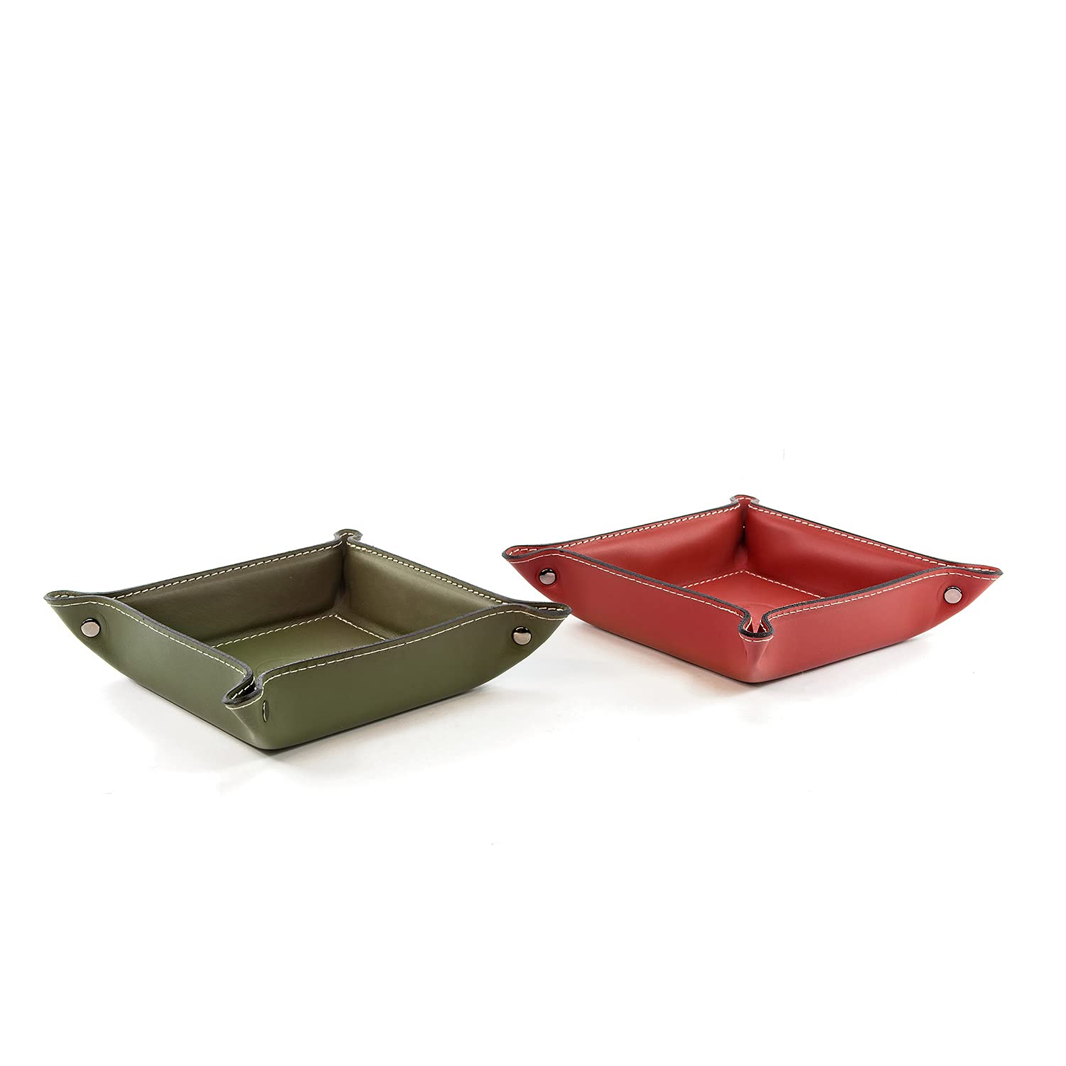Orvieto Plateau Bien rangé en Cuir de Fabrication Artisanale Italienne, Vide Poches, Cadeau, Rouge (19x19 cm)