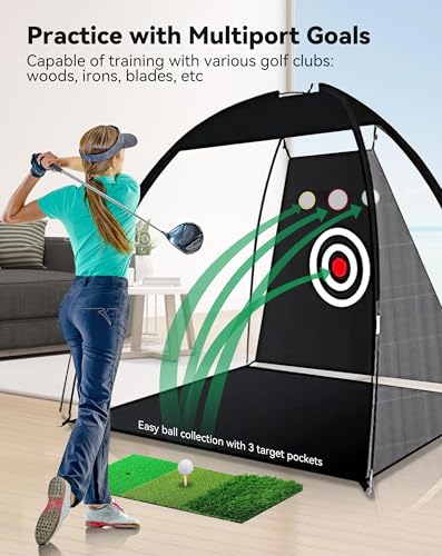 10x7ft Golf Practice Net, Golf Nets for Backyard Driving with Triple Turf Golf Mat, Outdoor Indoor Golf Hitting Net with 10 Practice Golf Balls, Multiple Targets Golf Training Aid Net Accessories - Image 3
