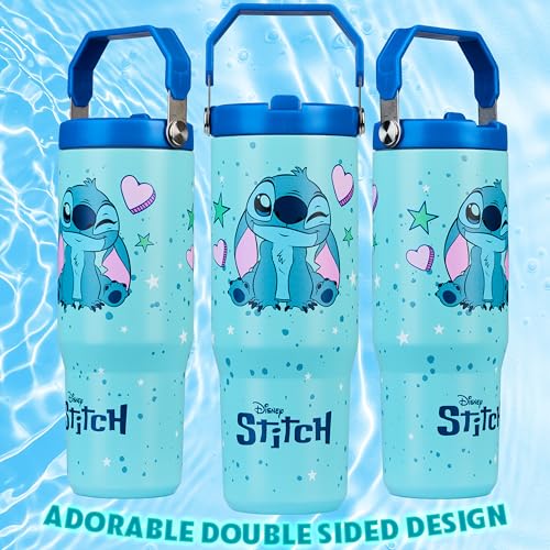 Image of Get Trend Disney Stitch Tumbler with Straw 30oz Kids Teens Insulated Cup with Lid Handle Travel Mug Cups with Lids for School Sports Gifts for Kids (Blue Stitch)