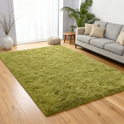 Tapis extérieur vert 230x230 cm à poils longs super doux et lavable en machine