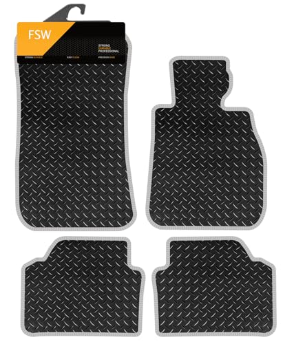 Image of FSW Car Mats Fits BMW E90-E91 3 Series 2005-2012, 3mm Rubber, Silver Trim