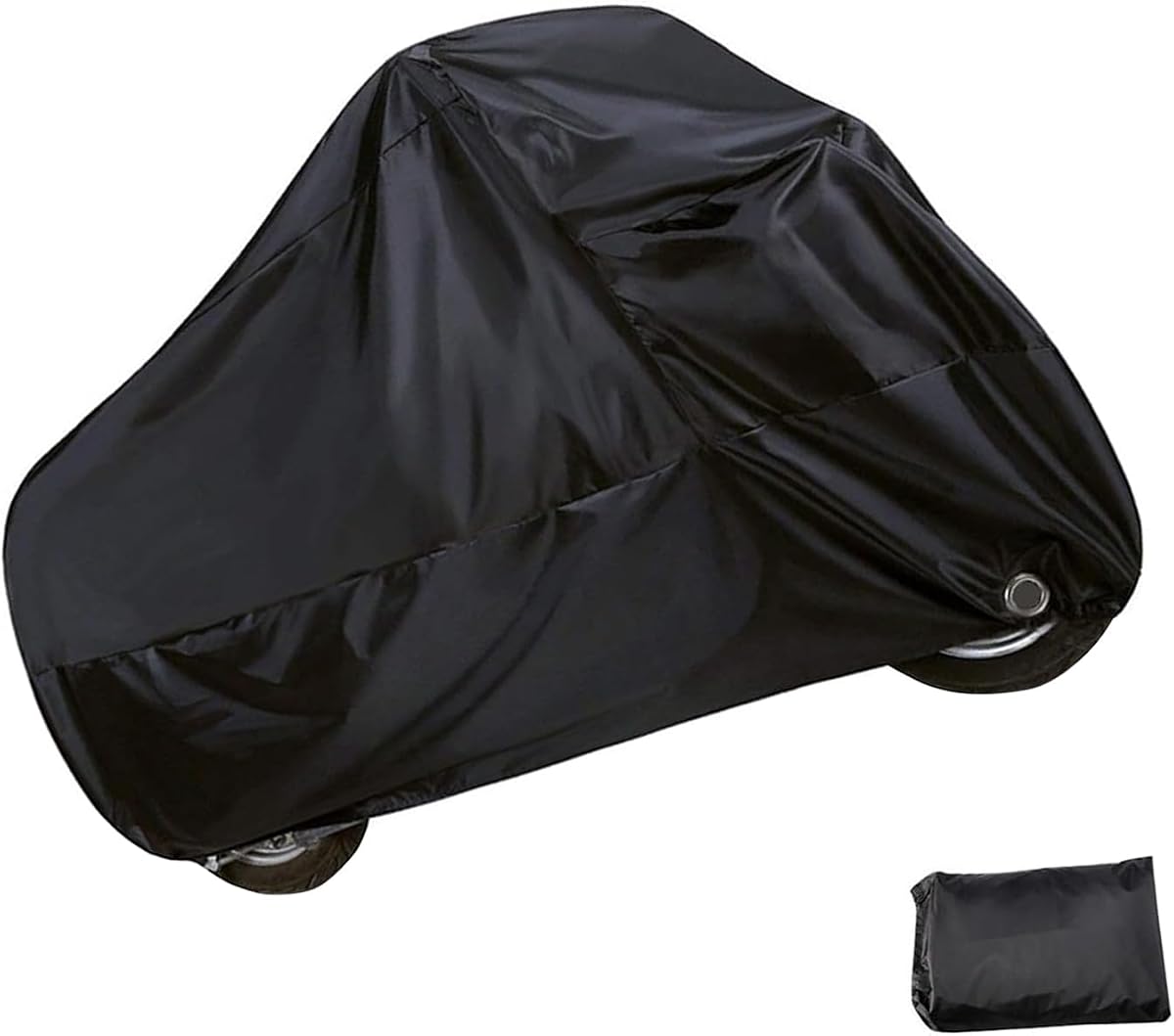 Motorcycle Cover, Outdoor Waterproof Motorcycle Cover, Motorcycle Full Cover Accessories with Storage Bag, Universal Foldable Durable Motorcycle Protective Cover Replacement (Black)