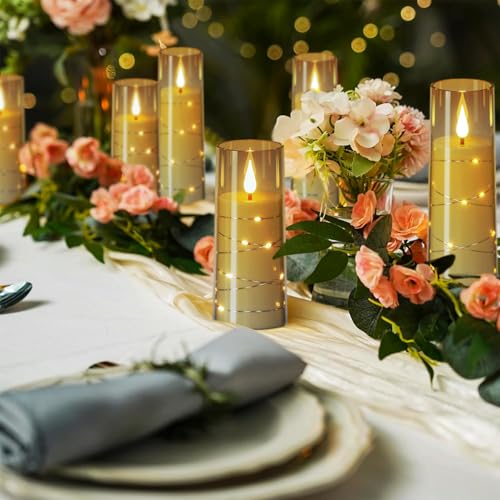 Image of Wondise Flameless Flickering Candles with Embedded Star String Remote and Timer Battery Operated Black Flickering LED Candles Pillar Candles for Christamas Home Decoration (9pack