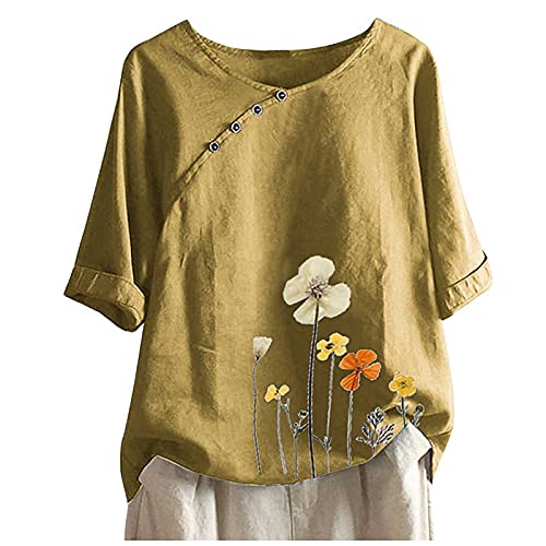 Camisa de mujer de media manga: blusa casual túnica para evitar calor