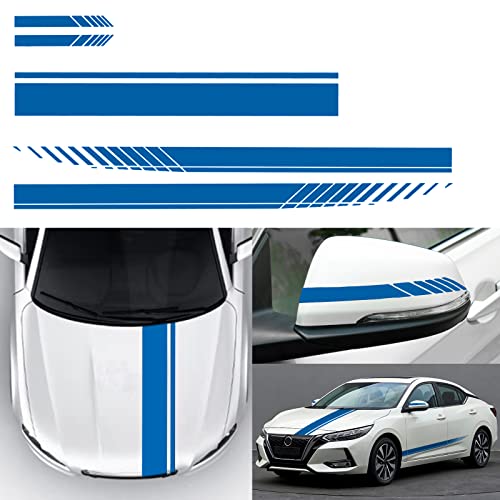 Sunjika Vinyl Car Side Mirror And Hood Decal Racing Stripes Sticker Accessories Set Long Stripe Graphics Body Sports Decals Universal Car Vechine Diy Modify Decoration 5Pcs (Blue） #TOP2