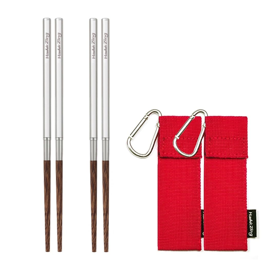 Hawk Zing Natural Wooden Chopsticks - Removable Undyed with Carry Bag Environmentally Friendly and Portable - Perfect for Travel, Camping and Picnics