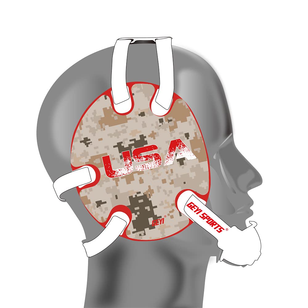 Geyi Wrestling Headgear with Desert Camo Flag Wraps (red)