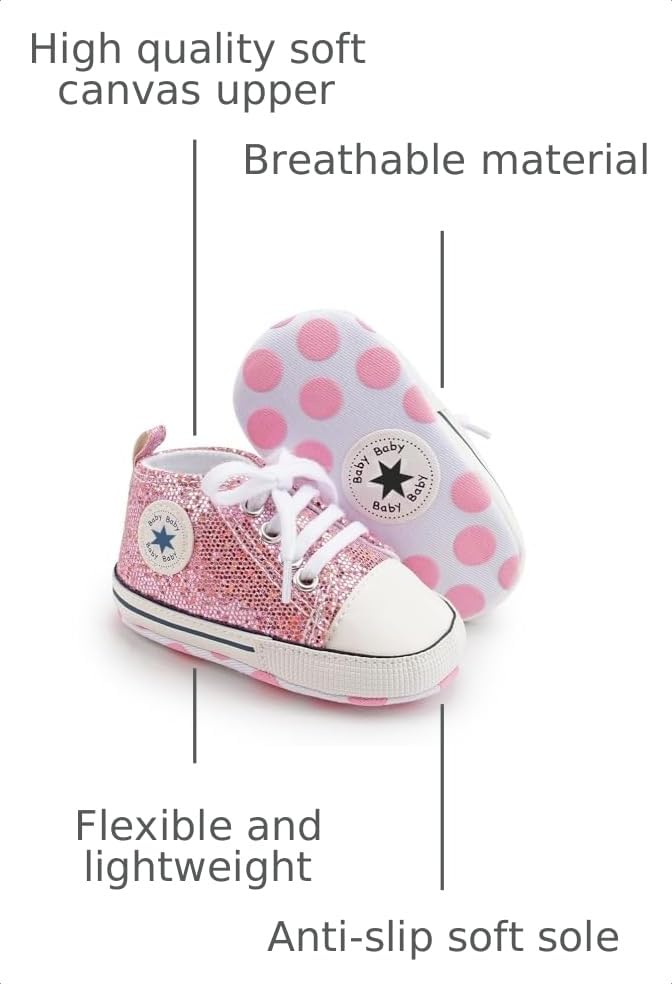 Image of Unisex Baby Girls Boys Canvas High-top Shoes, Newborn Infant Anti-Slip Soft Sole Frist Walking Breathable Sneakers