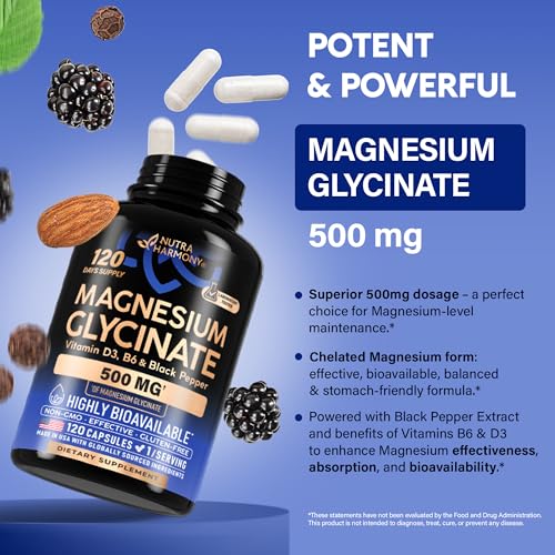 Nutraharmony Magnesium Glycinate 500 mg (90 mg elemental) 120 Capsules — view 4