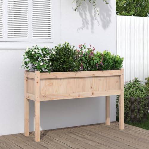 Macetero con patas 110 x 31 x 70 cm, madera maciza de pino sin tratar, para jardín, balcón, terraza, arriate alto