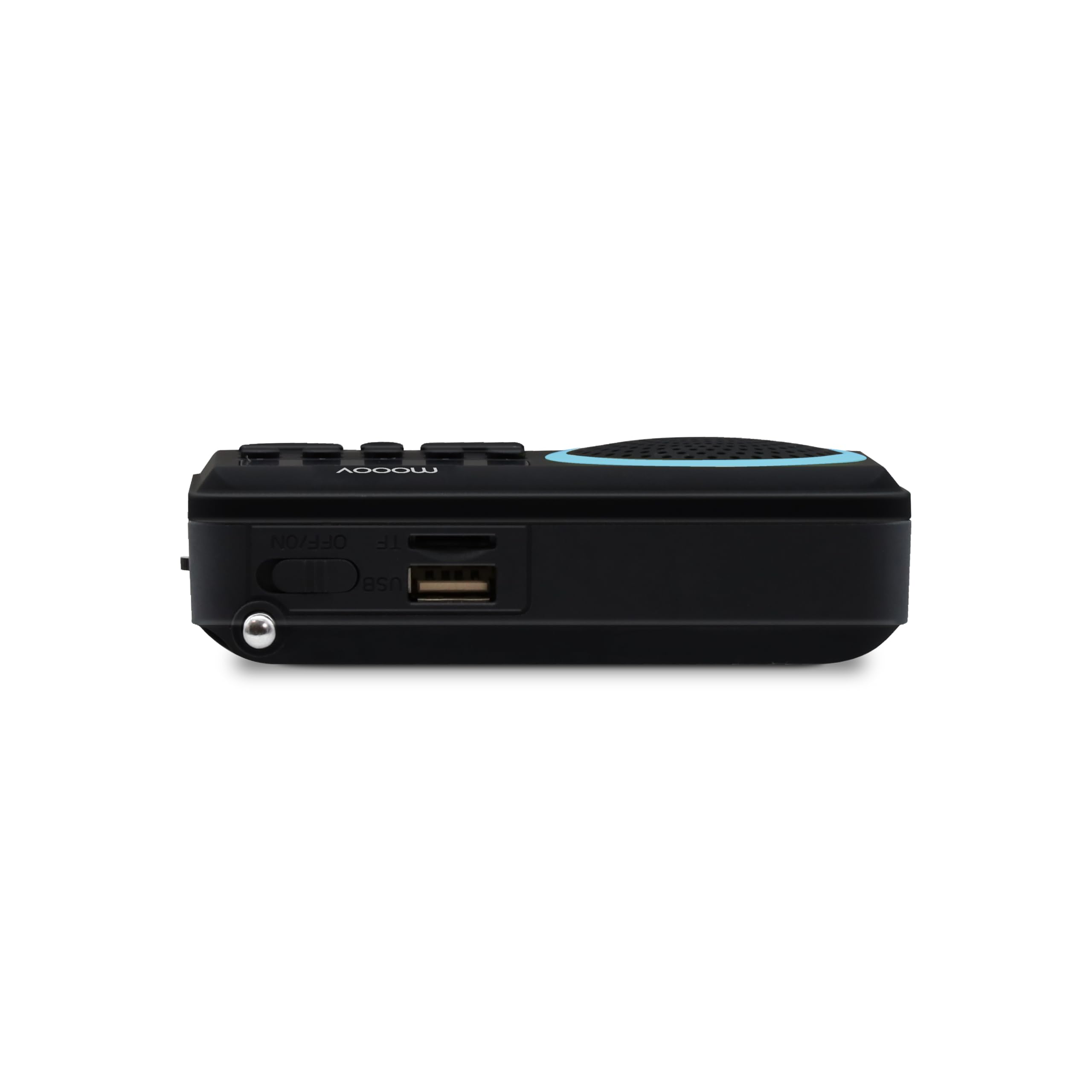 mooov 477203 Petite Radio Portable FM avec Batterie Rechargeable - Poste Transistor Radio Réception FM, Port USB, Lecteur Carte Micro SD - Noir / Bleu