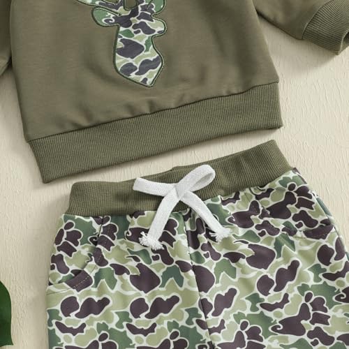 Fernvia Toddler Baby Boy Fall Hunting Clothes Wild Goose Fish Deer Print Sweatshirt Elastic Camouflage Pant Winter Outfits 5